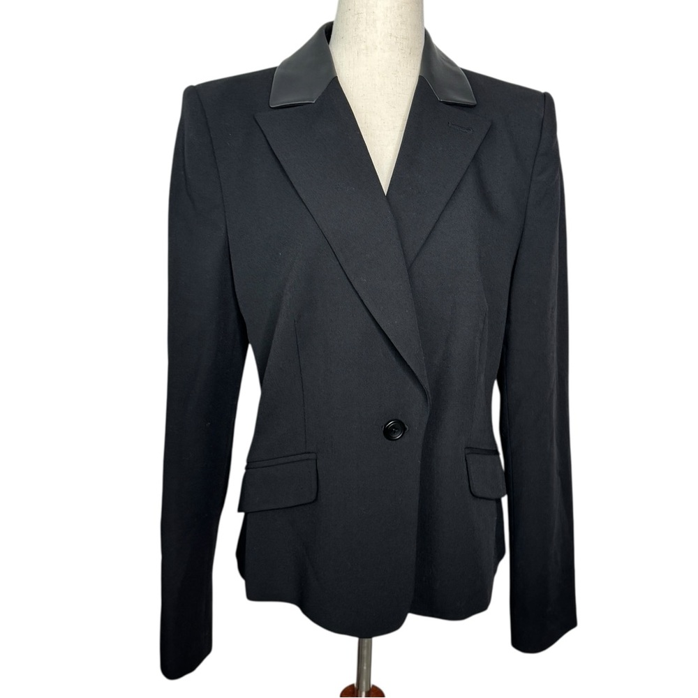 Karen Millen Black Leather Lapel Tuxedo‎ Blazer Jacket